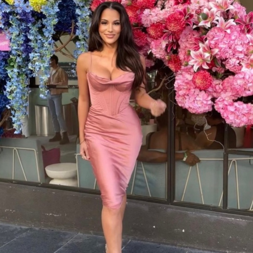 House of CB Myrna Rose Satin Slip Dress size XS corset $269 NWOT